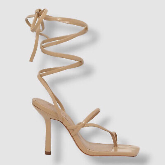 Schutz lily patent leather Nude Lace-Up toe strap Heels Strappy square Toe Sz 7 - Picture 5 of 16